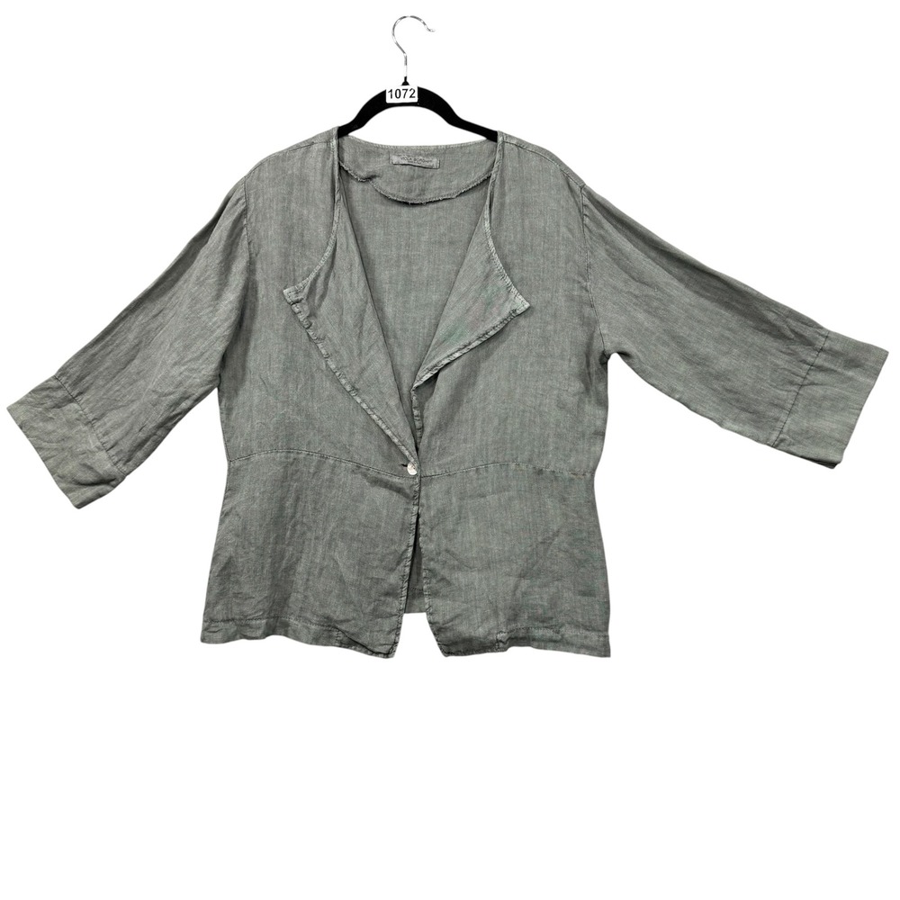 Viola Borghi Linen Blazer Women L Sage Green Italian Made Single Button Jacket